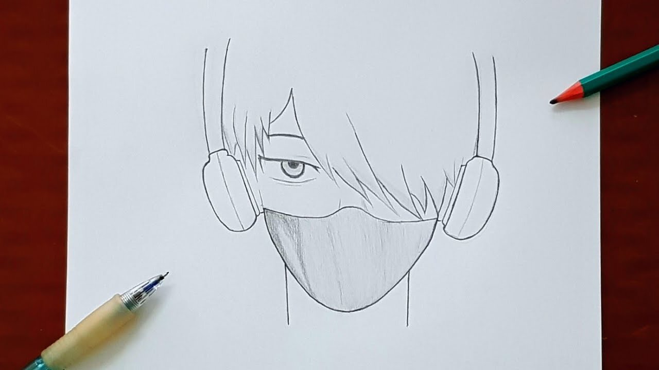 Easy Drawing ： How To Draw Anime Boy With Mask and Headphones