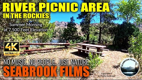 River Picnic Area in the Rockies: Summer Morning at 7,500 Feet Elevation
