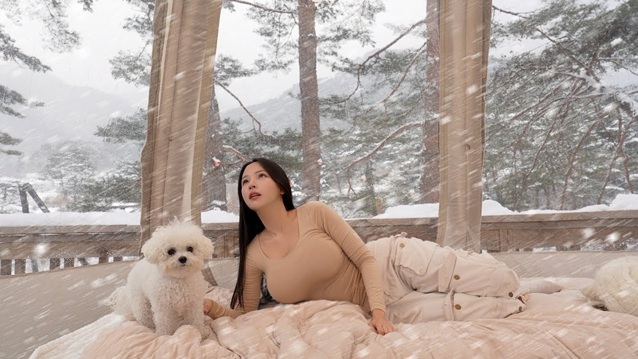 Camping in Heavy Snow Storm with Hot Tent -17CㅣSnow ASMR