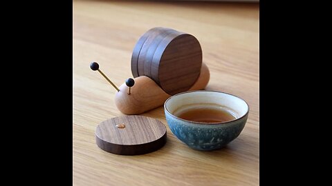 Cute Wood Cup Coaster, with 5 Pieces and Snail-shaped Holder, for Cup, Mug, Bowl & More