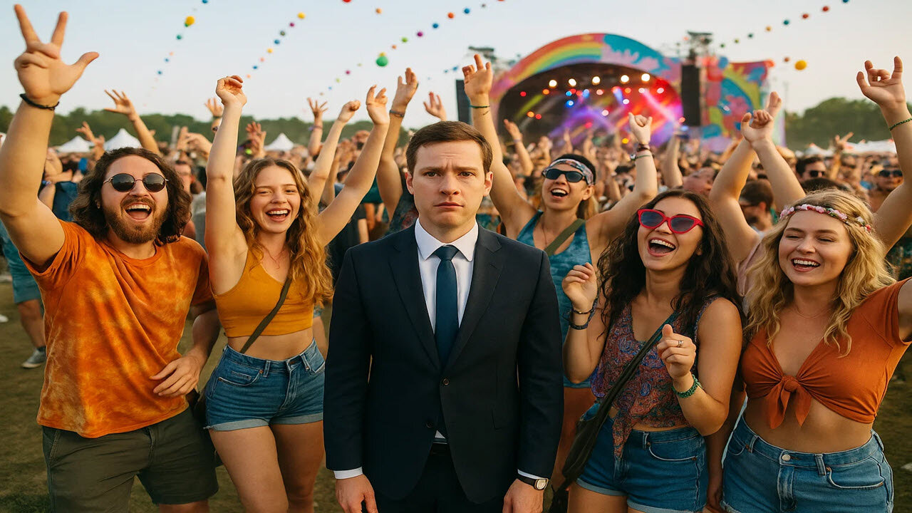 Guy Looks Out Of Place Wearing A Suit To A Festival, Then This Happen