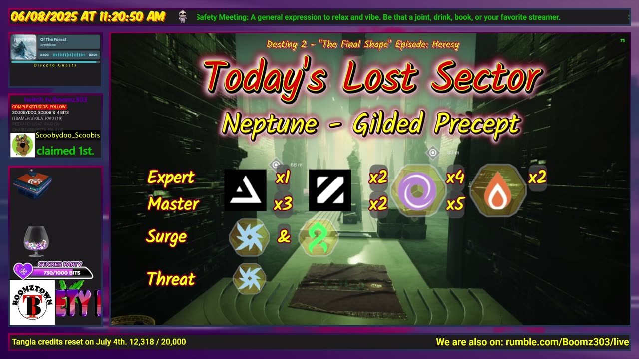 Destiny 2: 6-8-25 Gilded Precept is the Lost Sector. Arc/Strand Surge.