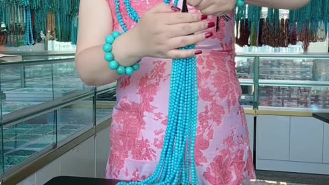250602-12 Sleeping Beauty Turquoise Bead Strand: Liquid Starry Sky Around the Neck