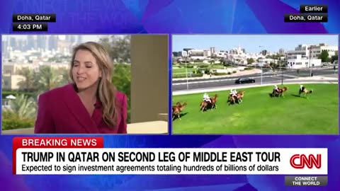 Trump welcomed to Qatar with red Cybertrucks and mounted camels
