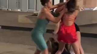 Hot College girls in Dresses have a drunk street fight