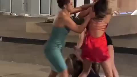Hot College girls in Dresses have a drunk street fight