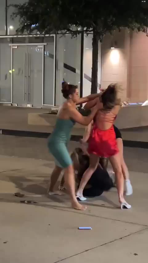 Hot College girls in Dresses have a drunk street fight