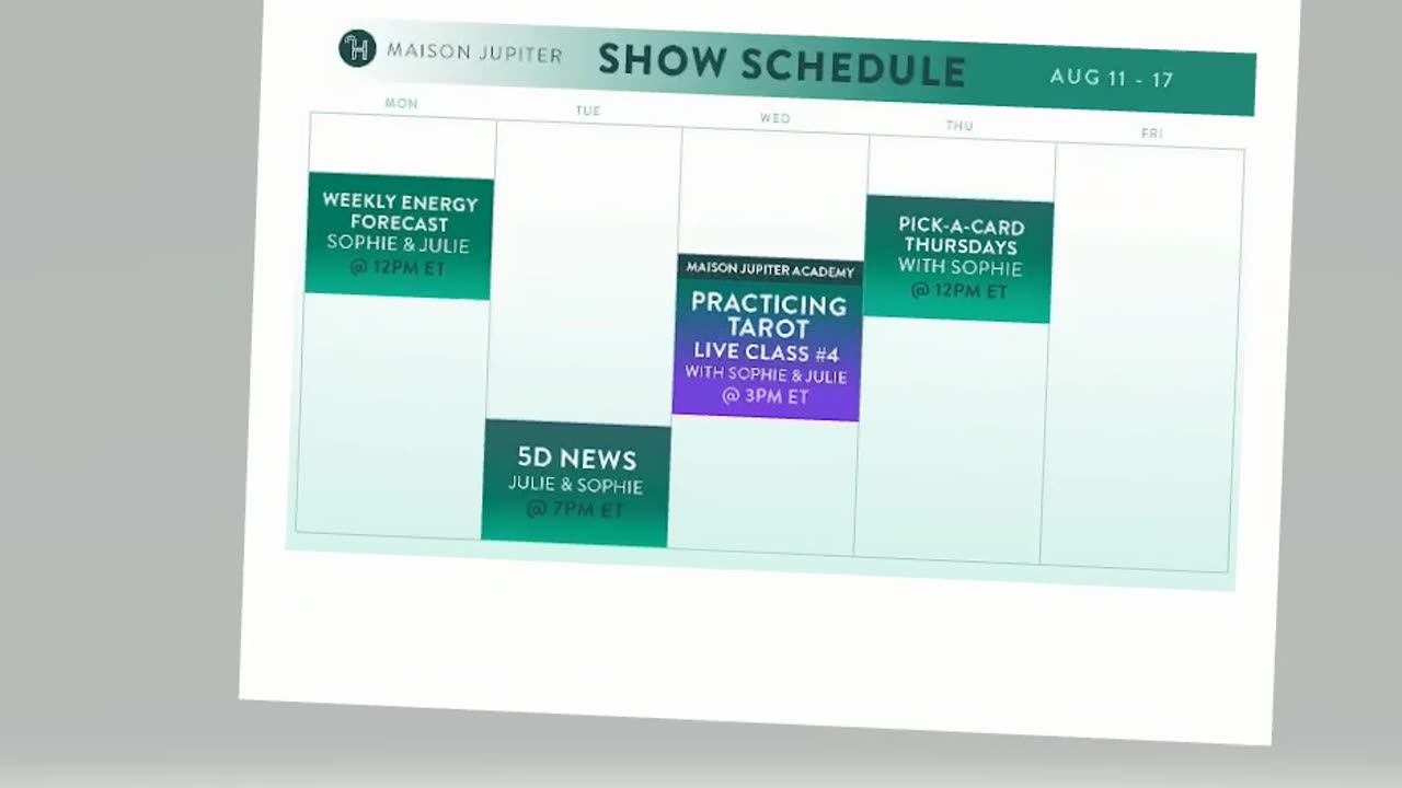 Weekly Schedule Maison Jupiter YouTube & Rumble
