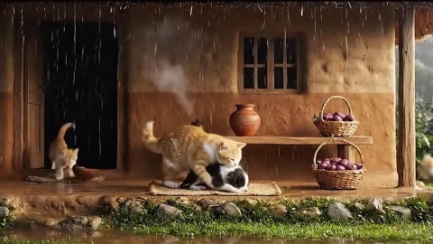 Mama Cat Trims Fur on the Farm and Makes Tiger Hat For Kittens At Home