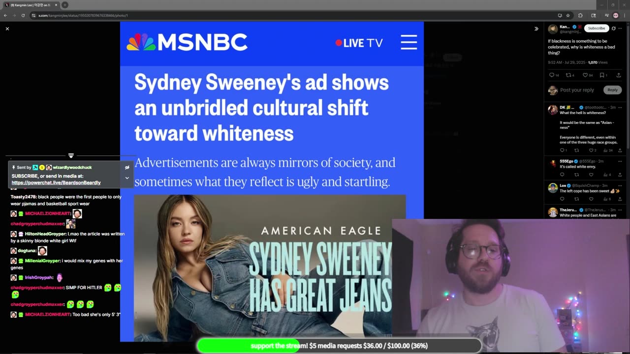 Beardson on the left seething over Sydney Sweeny