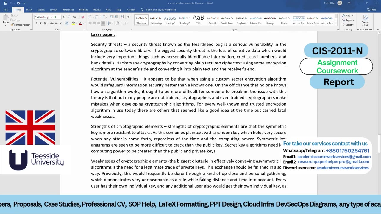 Client Work (Report) | CIS-2011-N Security Management | Teesside University