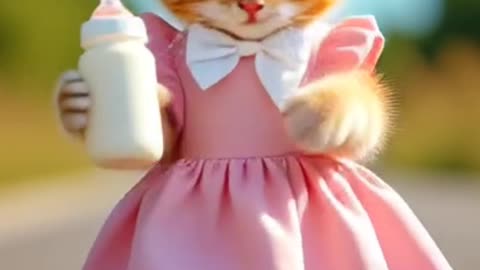 Cutest Baby Cat in a Hoodie Holding a Bottle! 🍼🐱❄️