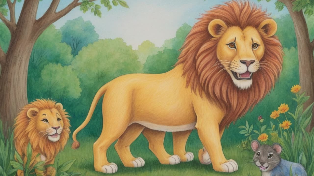 האריה והעכבר ✨ סיפורי לילה טוב - אגדה - ספרים קצרים מוקראים