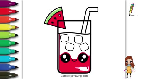 Must Watch: How to Draw a Cute Glass of Juice / Watermelon Drink for Kids Step b