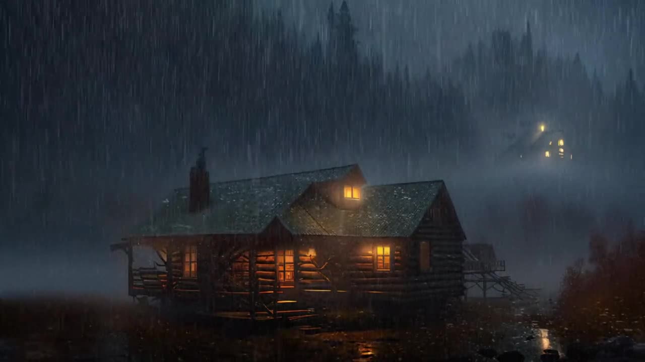 Noite Tempestuosa na Floresta: Chuva Intensa e Trovões na Cabana! 🏡🌩️🌲