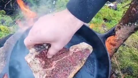 T-Bone Steak & Roses 🌹 | ASMR Cooking in Nature | Ultimate Steak Experience #CookingInNature