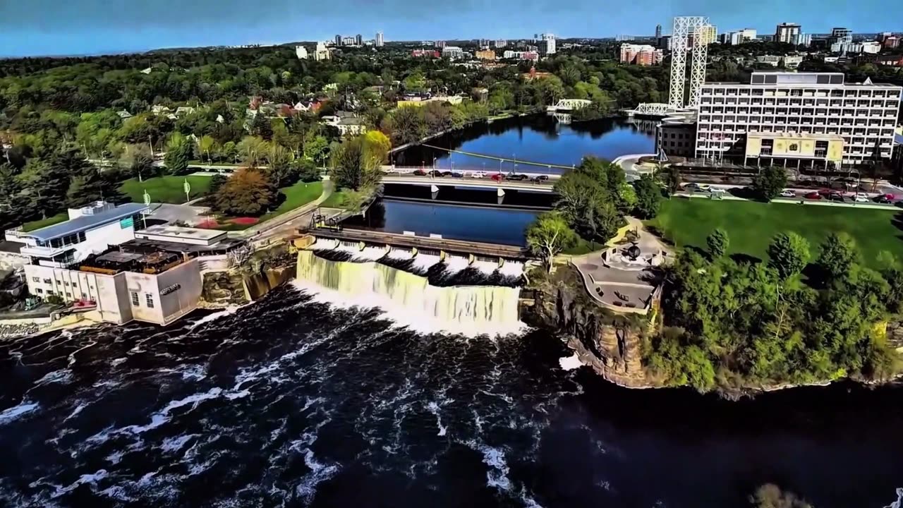 Aerial View Ottawa Waterfalls and Bridges ( 2K )