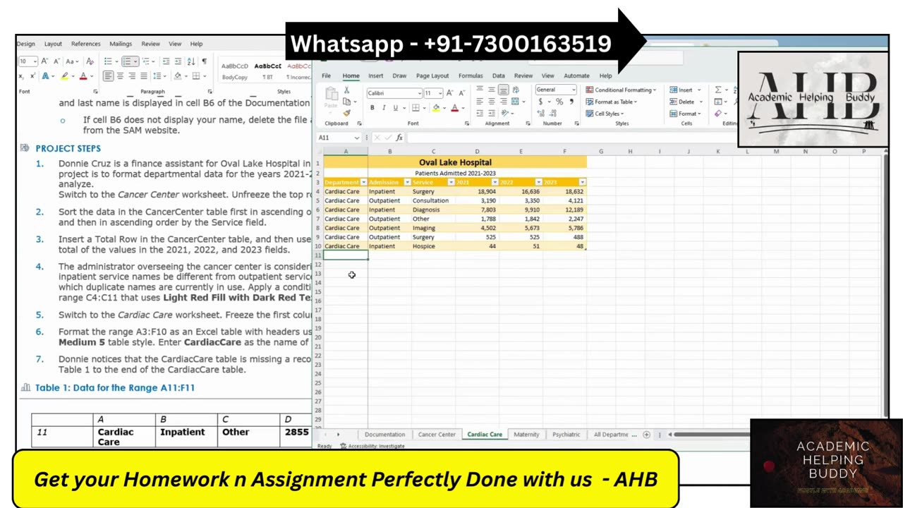 Excel Module 6 SAM Project A | Oval Lake Hospital | New Perspective Excel 2019 | Cengage Mindtap