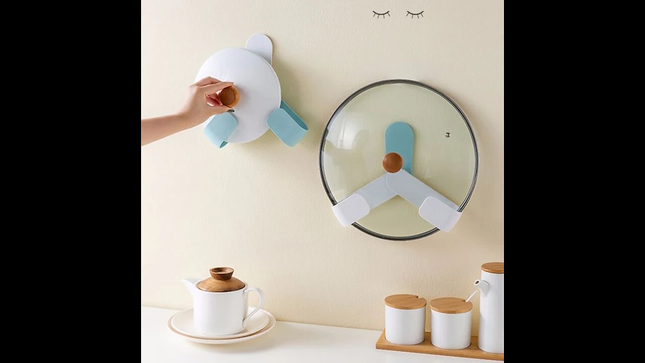 Rotatable Pot_Pan Lid Rack, with Punch Free Installation, Adjustable Width and Wall_Cabinet Mounted
