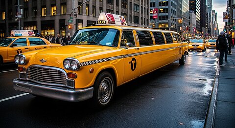 Yellow Taxi limo Car Driving On NYC Street