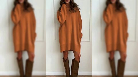Solid Color Turtleneck Drop Shoulder Loose Sweater Dress