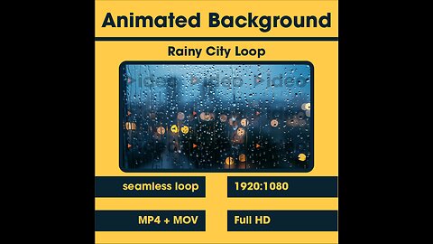 ☔Rainy City • Zoom Teams Streamer Background Home Office City Low Stim Full HD Ambient Calm Modern