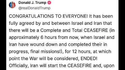 @realDonaldTrump Israel, Iran War to End in 12 Hours