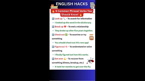 5 common Phrasal verbs you should know for upcoming exam #studyhacks123 #english #phrases #shorts