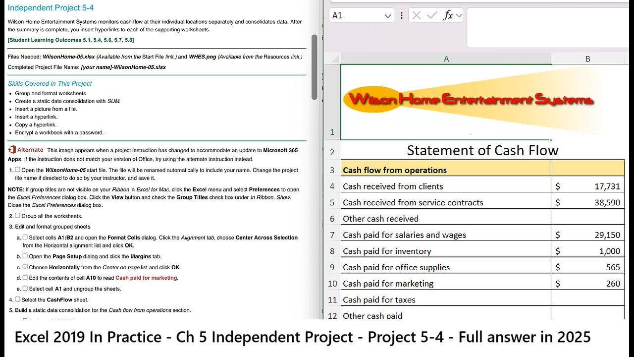 Excel 2019 In Practice - Ch 5 Independent Project 5-4 - Wilson Home Entertainment Systems
