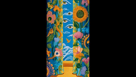 enjoy two curtains talking about their colours and some birds flying over with flowers blooming