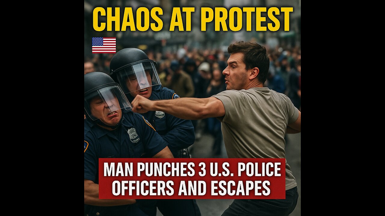 Chaos at Protest: Man Punches 3 U.S. Police Officers and Escapes