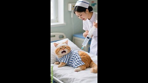 Funny Orange Cat mischievous acts with Nurse