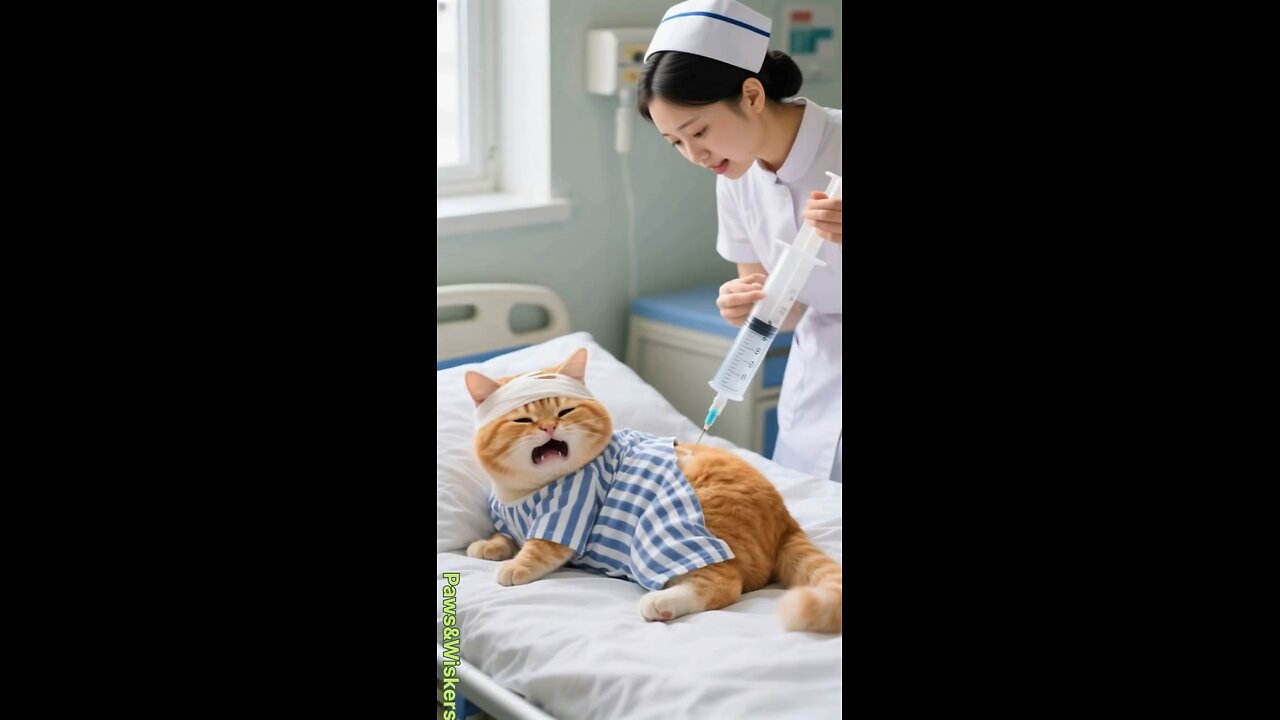 Funny Orange Cat mischievous acts with Nurse
