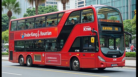 Hong Kong KMB Double Decker Bus Driving On The Road