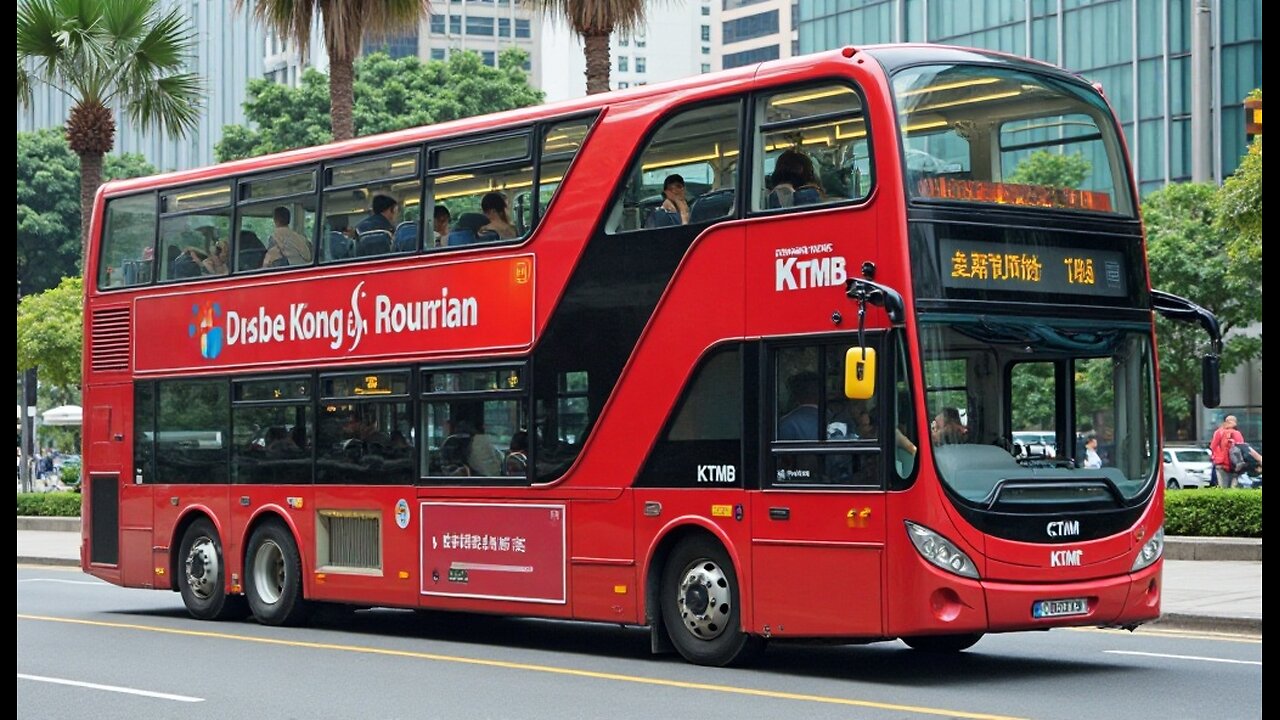 Hong Kong KMB Double Decker Bus Driving On The Road