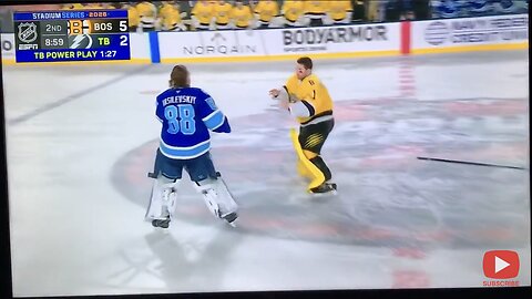 Goalie Fight Bruins J. Swayman vs TBL A. Vasilevskiy
