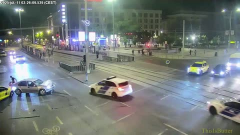 Budapest police release footage of a high-speed chase that ending when they crashed into a taxi