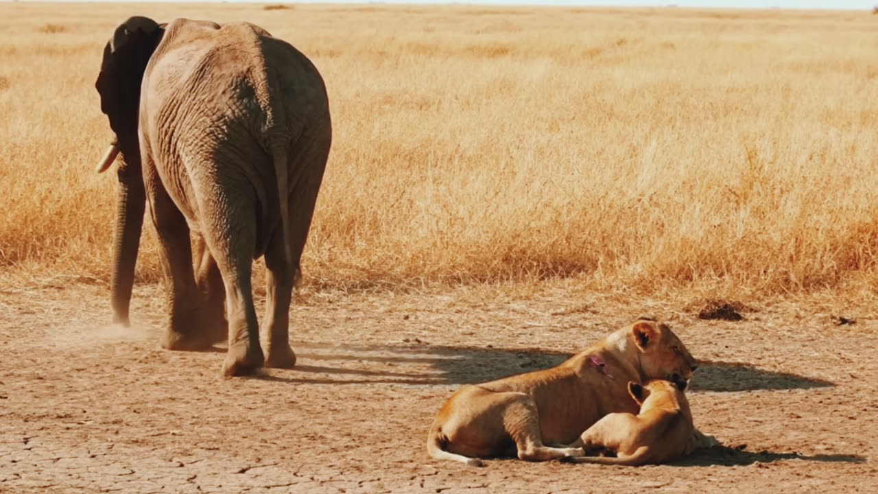 Two Lions cubs bagged an elephant for help what happened next made the world cry