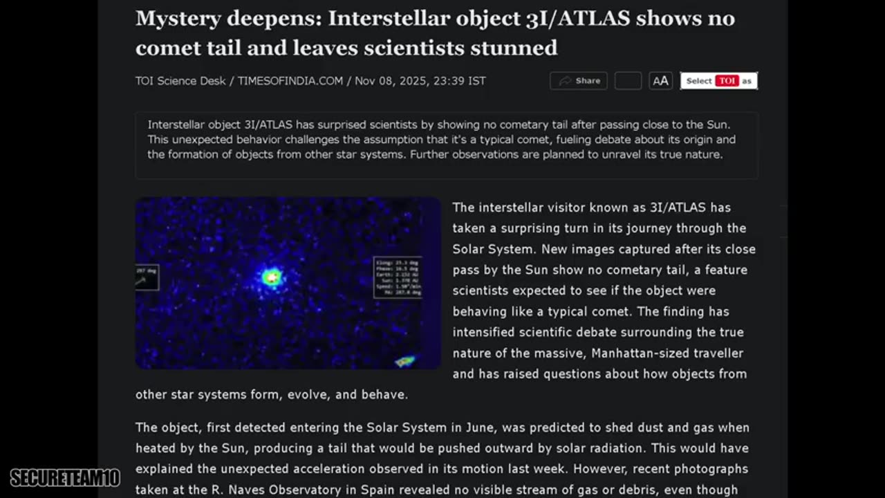 SECURETEAM 10 - IT'S NOT A COMET! 3IATLAS Acceleration Is Undeniable Proof of Alien Tech