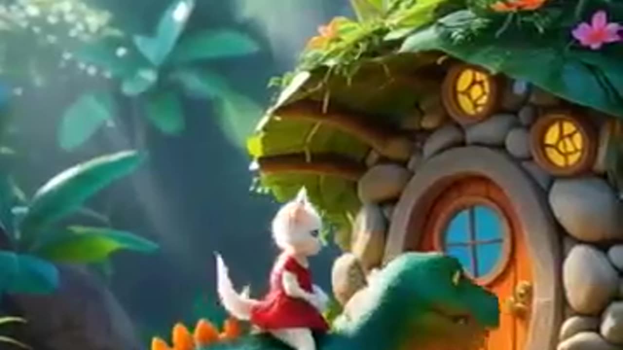 kitten rescue by dinosaur