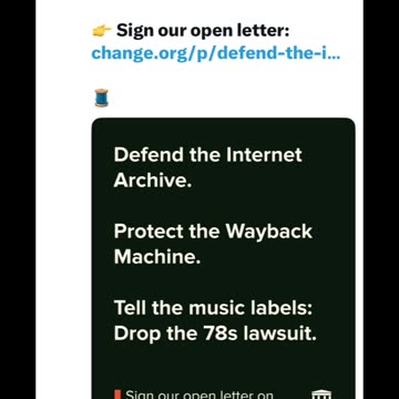 The Internet Archive needs your help. Sign petition @ bottom of description