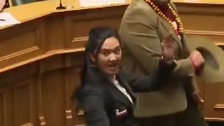 This is Hana-Rāwhiti Maipi-Clarke a New Zealand MP who protested a bill by doing the Haka