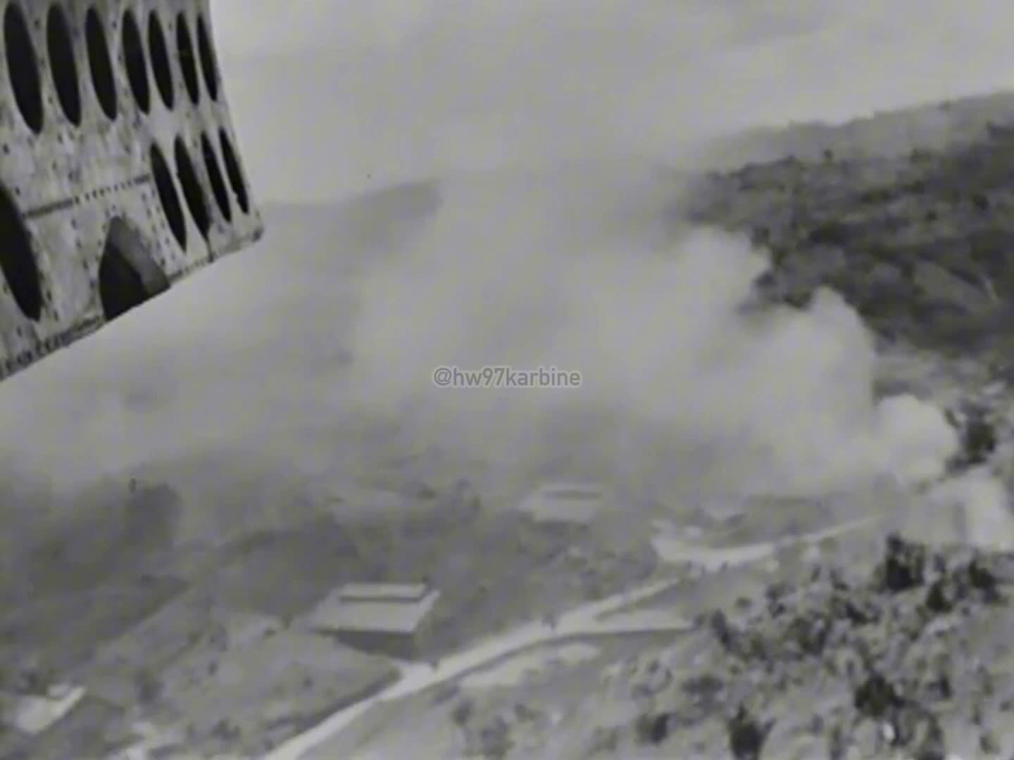 B-25 Mitchell bombers at low level over Balikpapan in 1945