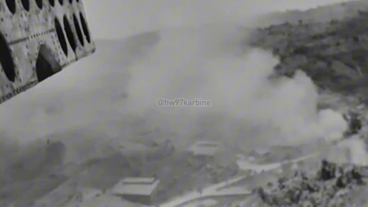 B-25 Mitchell bombers at low level over Balikpapan in 1945