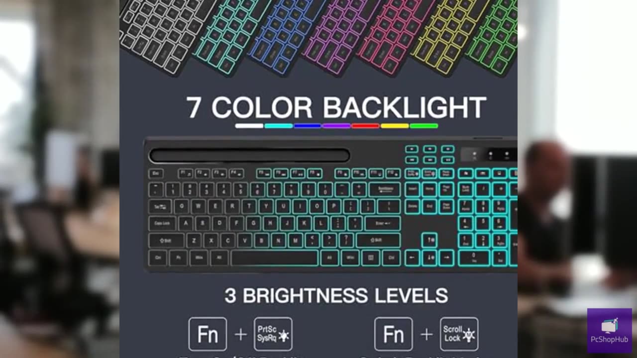 Soueto Wireless Keyboard with 7-Color RGB Backlit, Full-Size Computer Keyboard w