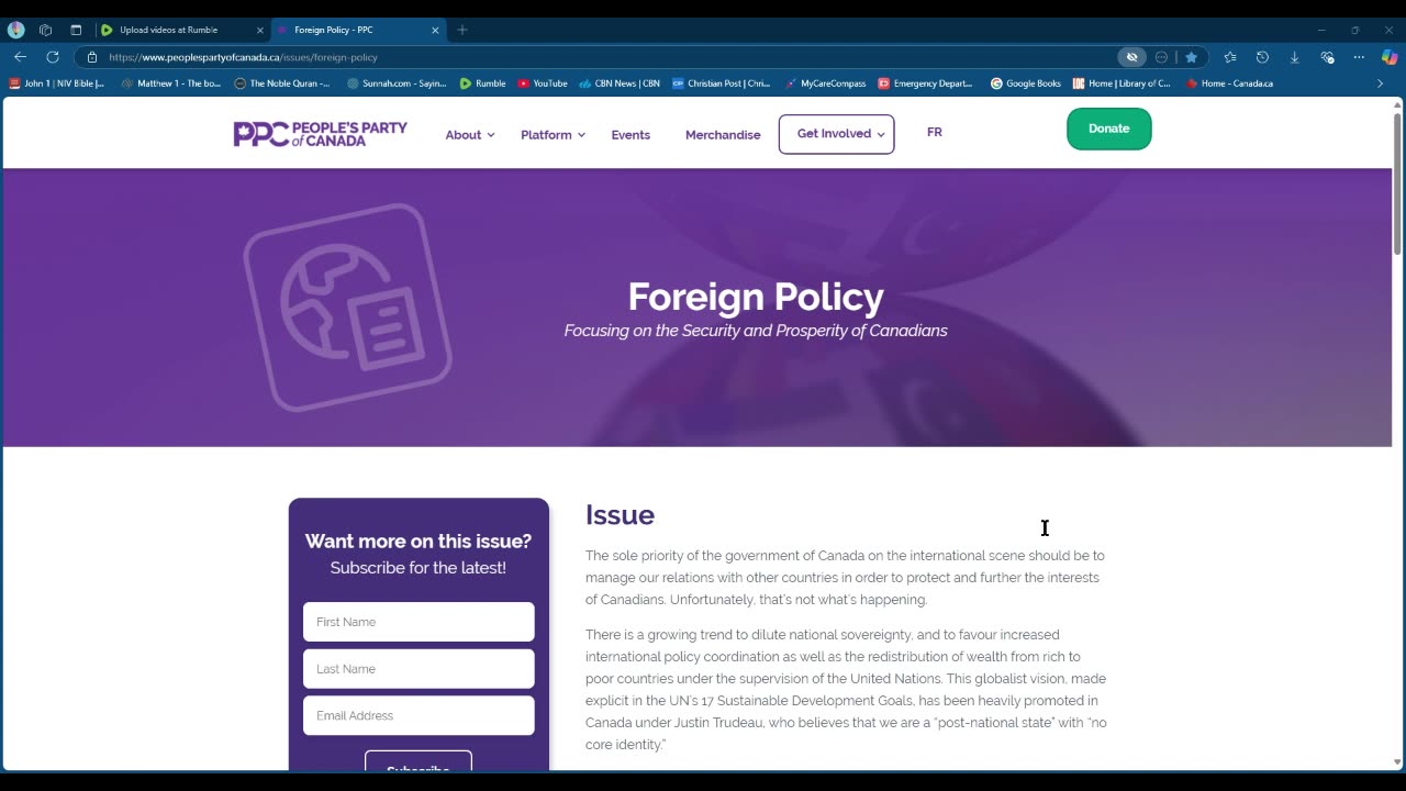 People's party of Canada on foreign policy