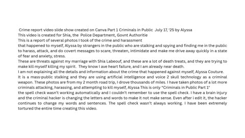 Video created on Canva Part 1 Harassment in Public July 17, ‘25 by Alyssa