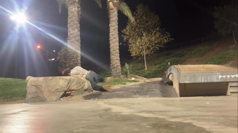 Skateboarder Falls Into a Rock