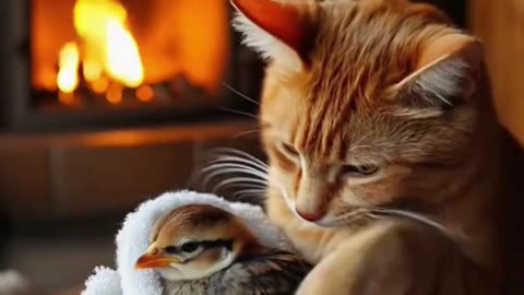 Cat Saves Injured Bird 🐦 | Unexpected Animal Rescue Caught on Camera #Shorts