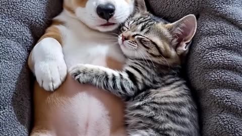 Puppy and Kitten Nap Buddies – Cuteness Overload! 😴❤️